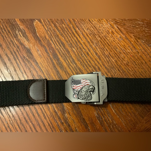 🇺🇸Men’s Silver Eagle & Red White & Blue Flag U.S.A. Buckle Nylon Belt! - Picture 9 of 13